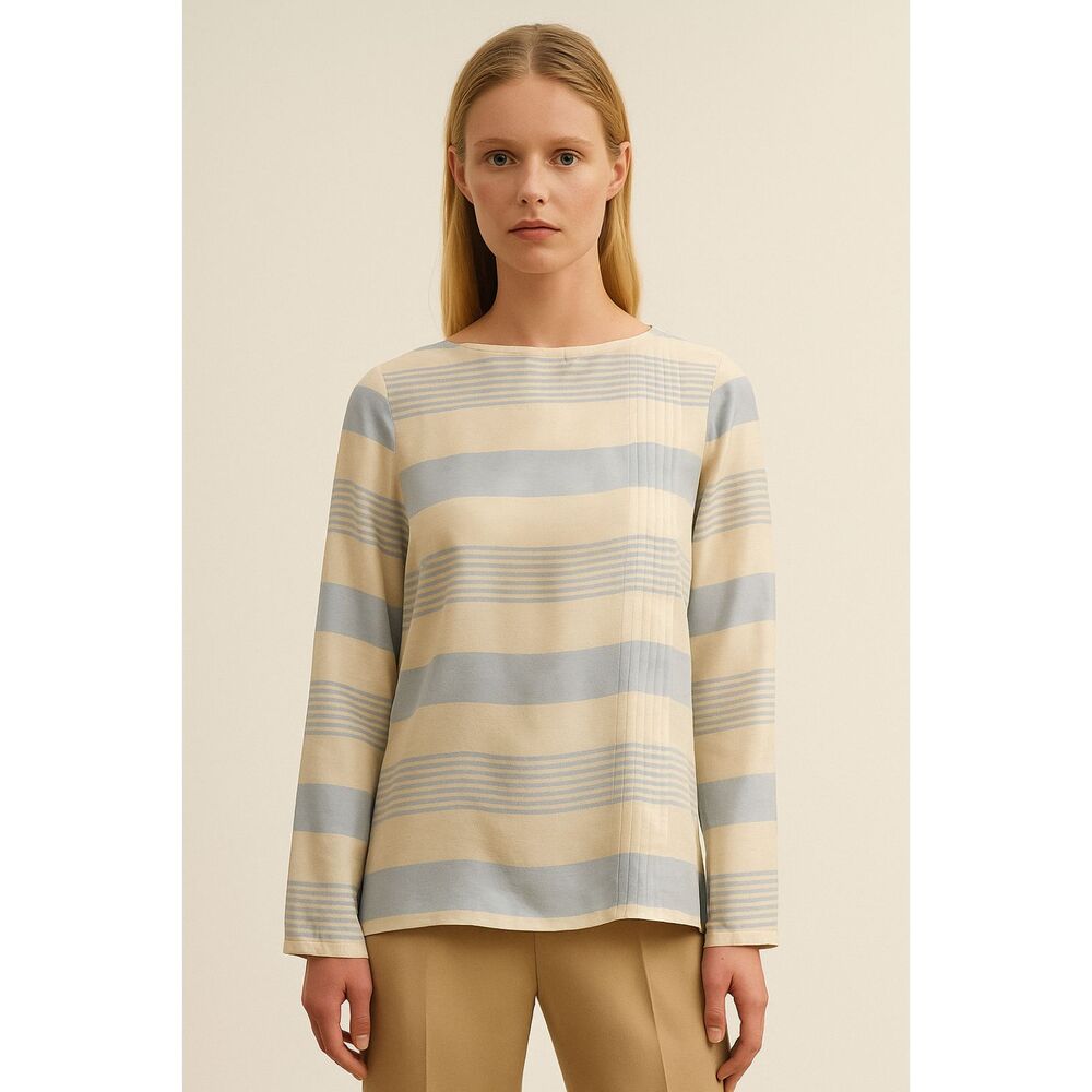 Lanvin Paris Silk Pleated Striped Back Buttons Blouse 40 US 8